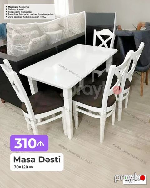 Məhsul: Masa Dəsti Ölçü: 70×120 sm Qiymət: 310 Tərkib: 1 ədəd — Bakı