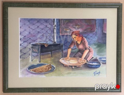 Rəsm Azərbaycanın zəhmətkeş qadınları, akvarel, 50x38 sm (inceart007) — Bakı