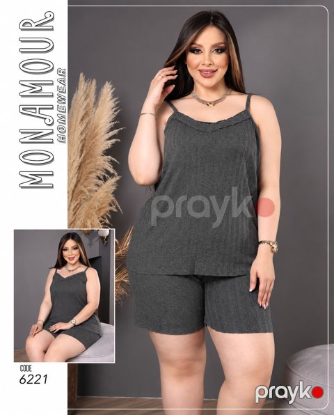 Qadınlar üçün şortlu pijama dəsti 2365970, boz, pambıq, ölçü XXL — Bakı