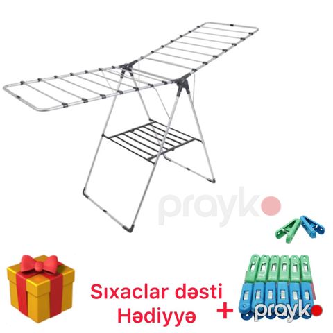 Paltar üçün quruducu Perilla BB-000518, paslanmayan polad, qatlanan, 3 qurutma zonası, 15 kq, 18 m — Bakı