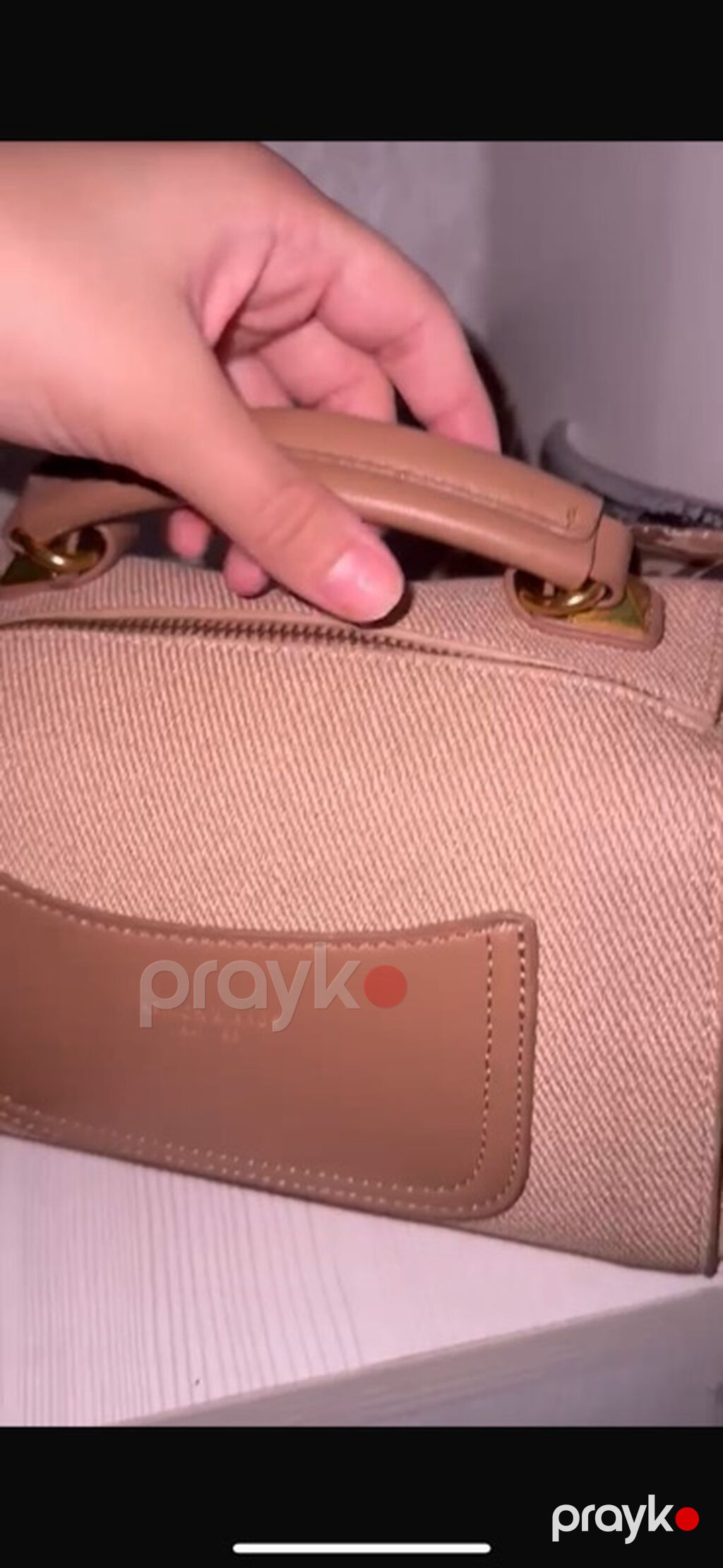 Bej rəngdə çiyin/əl çantası - Material: toxuma parçanın və dəri — Çantalar, çamadanlar, cüzdanlar, Masazır (2)