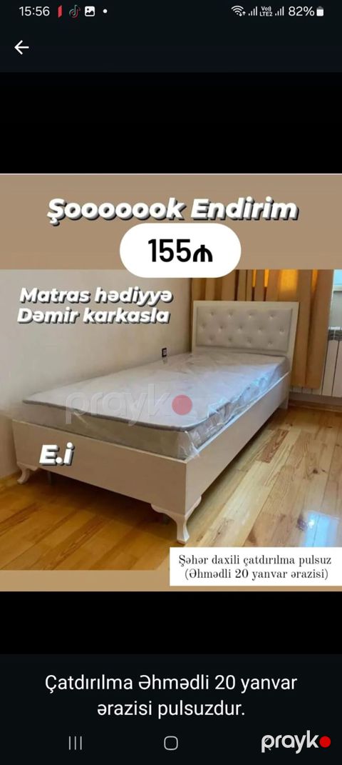 Tək nəfərlik çarpayı – 155₼ - Dəmir karkaslı, möhkəm konstruksiya — Bakı