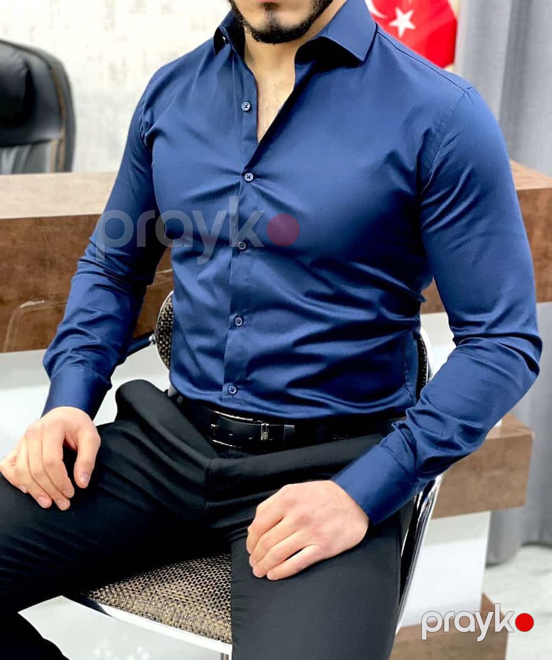 Kişilər üçün uzunqol köynək Paşatürk TCS_2441, göy, pambıq, ölçü M — Mallar, Bakı (2)