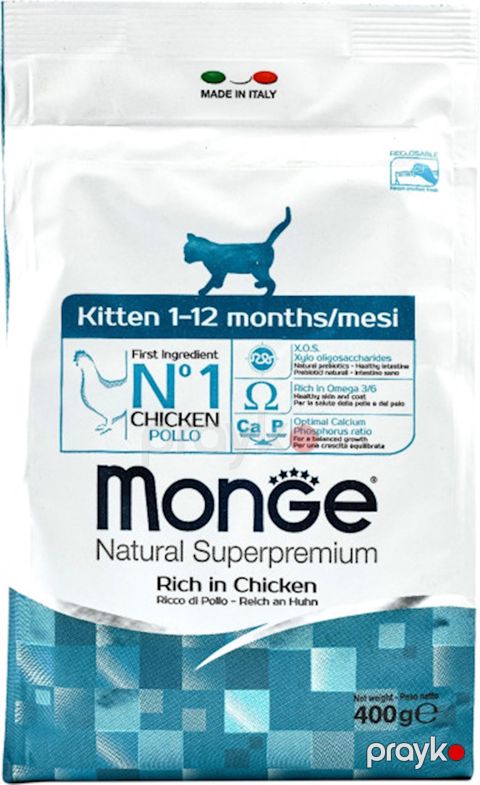Tam rasion quru yem Monge Kitten Natural Superpremium Rich in Chicken, balalar üçün, toyuq, 400 q — Bakı