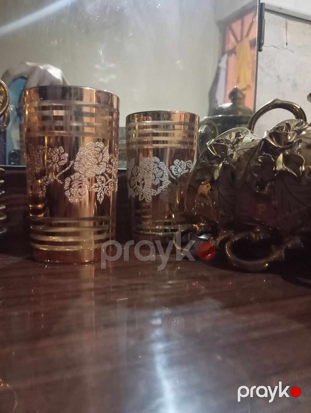 Çay dəsti, rəng - Qızılı, Metal — Süfrə qabı, Bakı (3)