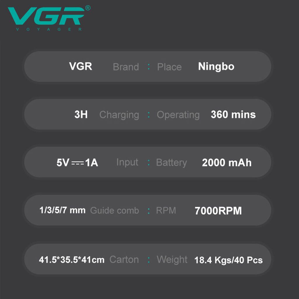 Trimmer VGR 930 - 7000RPM / 2000MAH -360 Dəqiqə / Cord/Cordless / Typc — Saç kəsmə maşınları, Bakı (9)