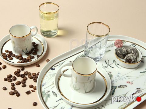 Qəhvə dəsti Porland Botanical 04ALM006725, 2 nəfərlik, 8 əd, farfor, ağ/şəffaf — Bakı