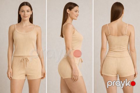 Qadınlar üçün şortlu pijama dəsti as3, bej, pambıq, ölçü L — Bakı