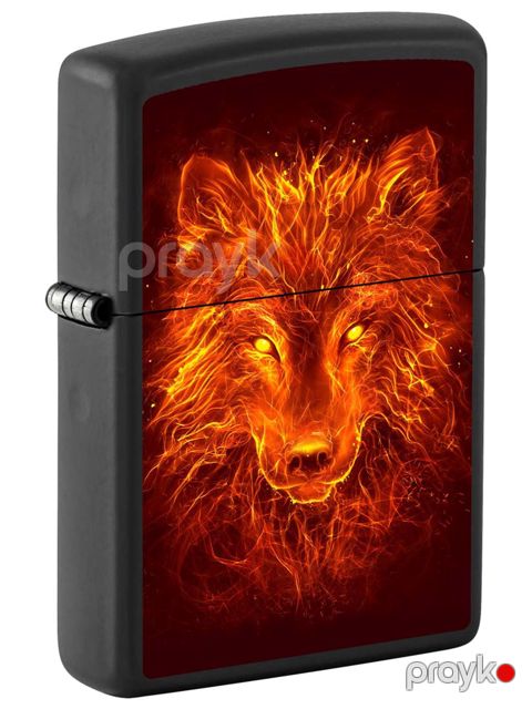 Alışqan Zippo Wolf with Fire Black Matte 81315 — Bakı
