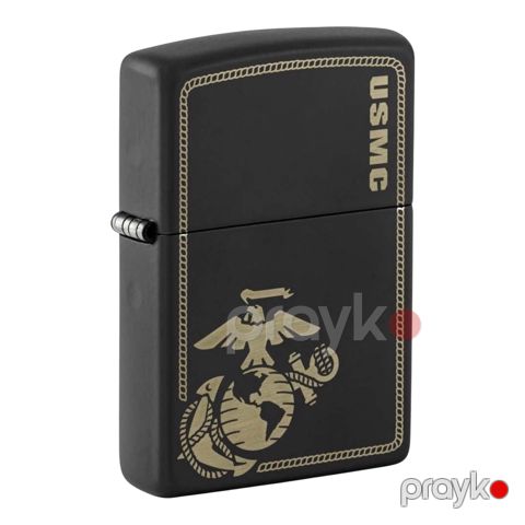 Alışqan Zippo Marines Logo with Border, Black Matte — Bakı