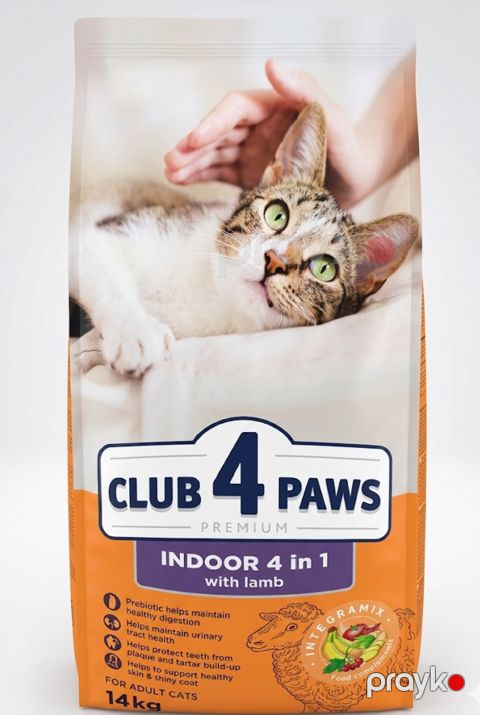 Quru yem Club 4 Paws Premium Indoor 4 in 1 yetkin pişiklər üçün quzu əti ilə, 14 kq — Bakı