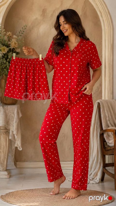 Qadın pijama dəsti, qırmızı, poliester, ölçü 40 — Bakı