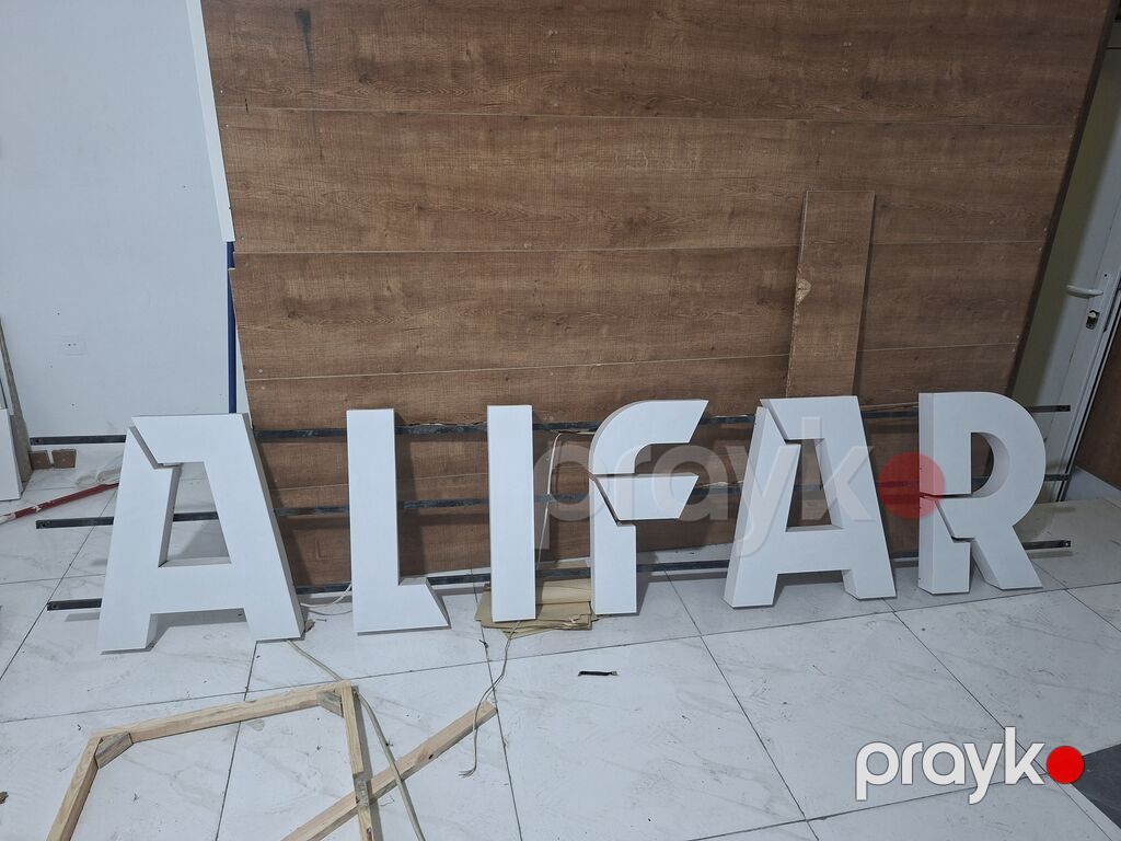 Həcmi böyük, fərdi hazırlanmış 3D hərf lövhələri – “Alıfar” yazısı — Reklam vəsiqlələri, Bakı (3)