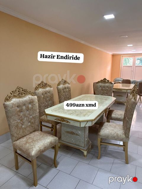 Klassik üslubda yemək otağı dəsti - Dəst: 1 masa + 6 stul - Rəng — Bakı