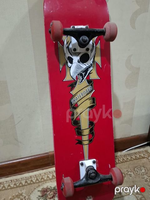 Skateboard – qrafik dizaynlı, tam komplekt - Rəng: qırmızı gövdə, alt — Bakı