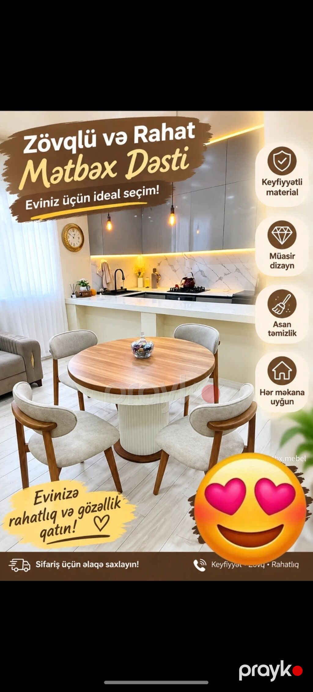 Mətbəx üçün, Yeni, Açılmayan, Yumru masa, 4 stul — Masalar və stullar, Bakı (2)