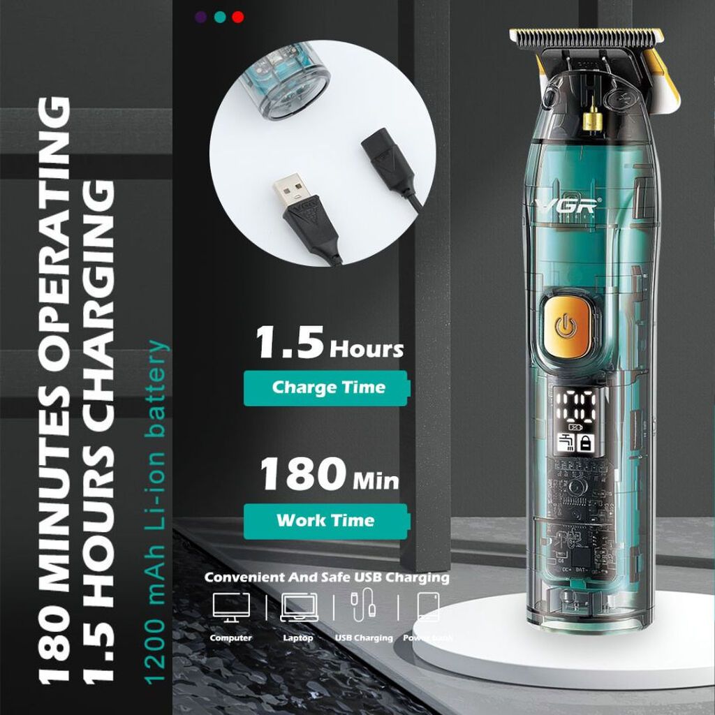 Trimmer VGR 961 - 6000RPM / 1200MAH - 180 Dəqiqə / Cord/Cordless — Saç kəsmə maşınları, Bakı (9)