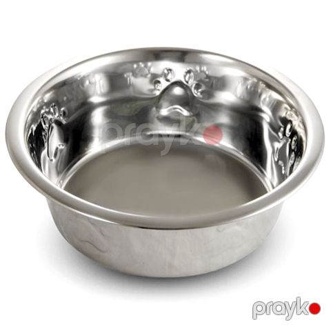 İtlər və pişiklər üçün yem qabı Triol, naxış basma ilə, metal, gümüşü, 1600 ml — Bakı