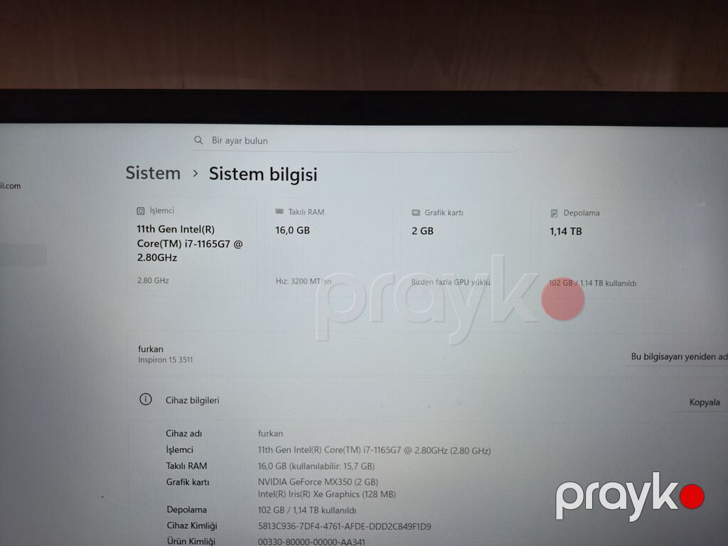 İşlənmiş Dell Inspiron, 15.6 Intel Core i7, 1 TB, Ünvandan götürmə — Dell, Bakı (5)