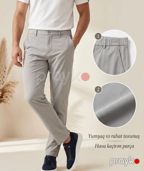 Kişilər üçün gündəlik şalvar 2375610, boz, parça, ölçü 31 — Bakı