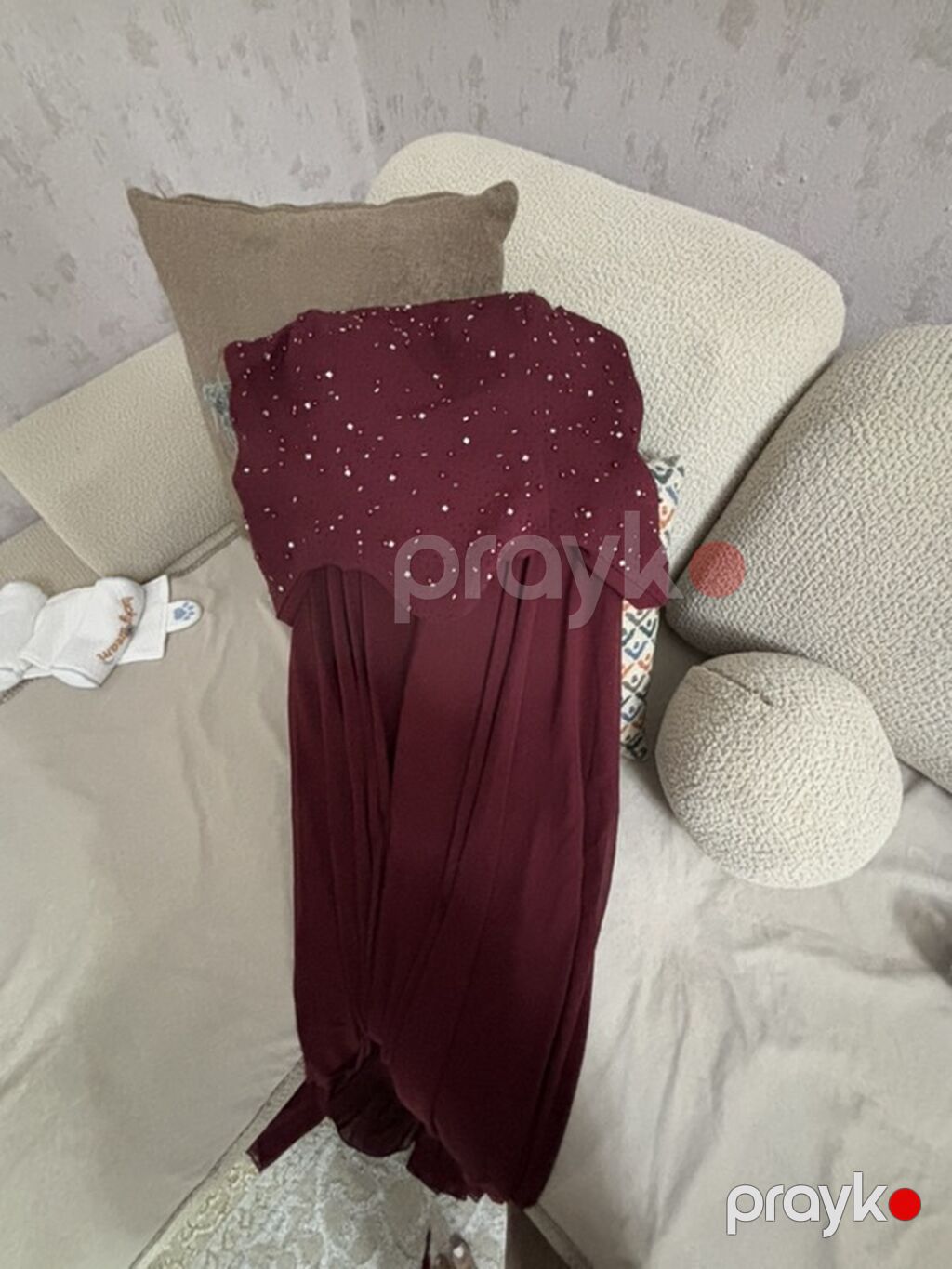 Bordo rəngli uzun ziyafət donu mo - Model: Straplez üstdən ətəyə doğru — Axşam paltarları, Xırdalan (2)