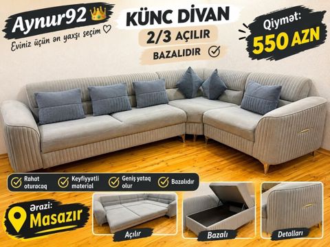Aynur92 kod0938 Qiymət: 550 AZN Künc divan satılır 2/3 açılır — Min bir xirdavat dunyasi — Мебель