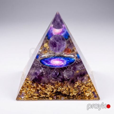 Suvenir Enerji Piramidası, amrtist/epoksid, qızılı/çəhrayı, 6 sm — Bakı