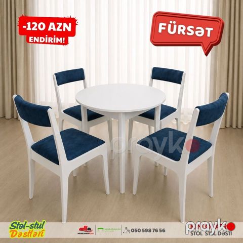 Mətbəx üçün, Yeni, Açılmayan, Yumru masa, 4 stul — Bakı