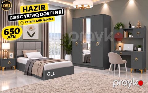 Gənc yataq dəsti – hazır model Dəst tərkibi: - Tək nəfərlik çarpayı — Bakı