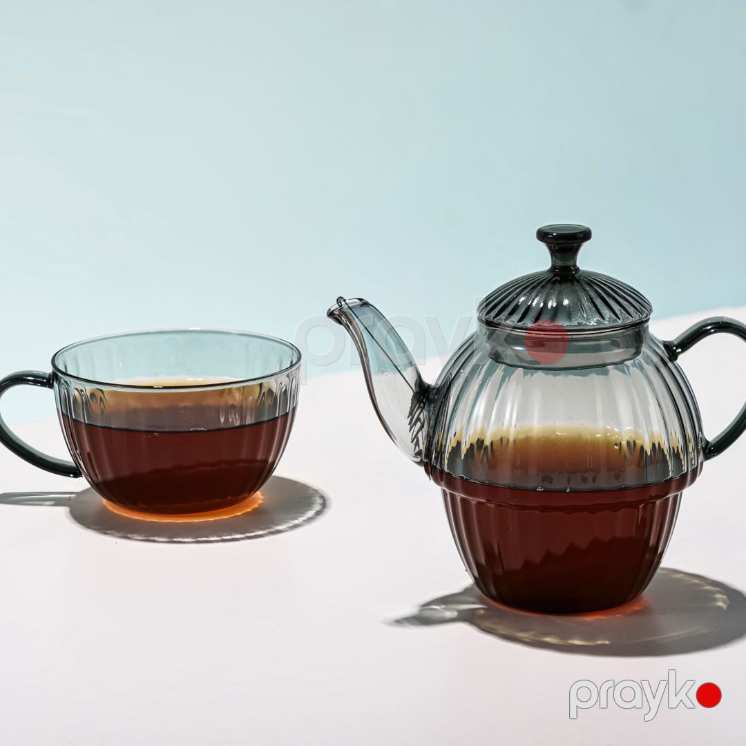 Çaydan və fincan dəsti Aramoro Bellora, boz, şüşə, 400 ml — Mallar, Bakı (3)