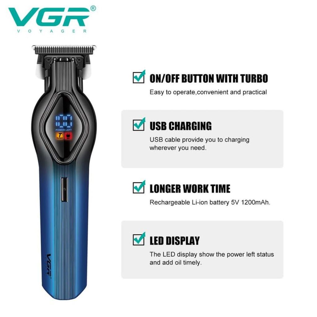 Trimmer VGR 921 - 2 sürətli - 6500-7500RPM / 1200MAH - 200 Dəqiqə — Saç kəsmə maşınları, Bakı (5)