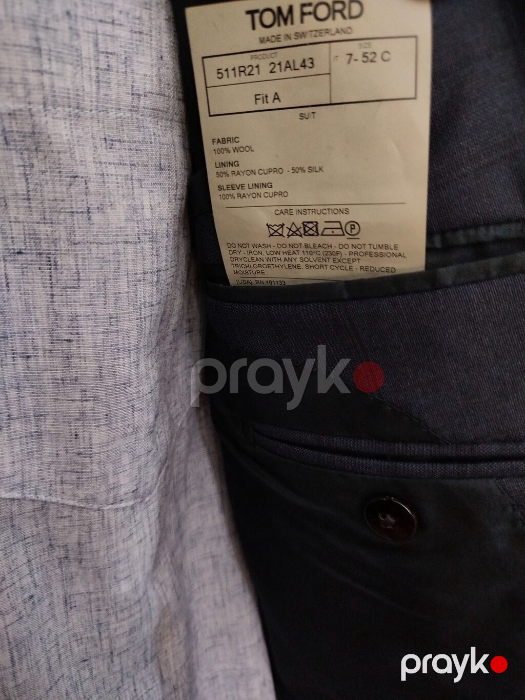 Tom Ford kişi kostyumu - Model: Fit A - Ölçə: 52 (etiketdə “7-52 C”) — Kostyum, Bakı (3)