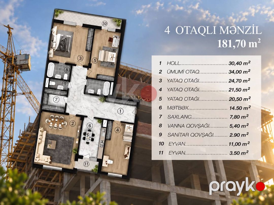 Satılır 4 otaqlı yeni tikili 185 m² — Mənzil, Bakı (5)
