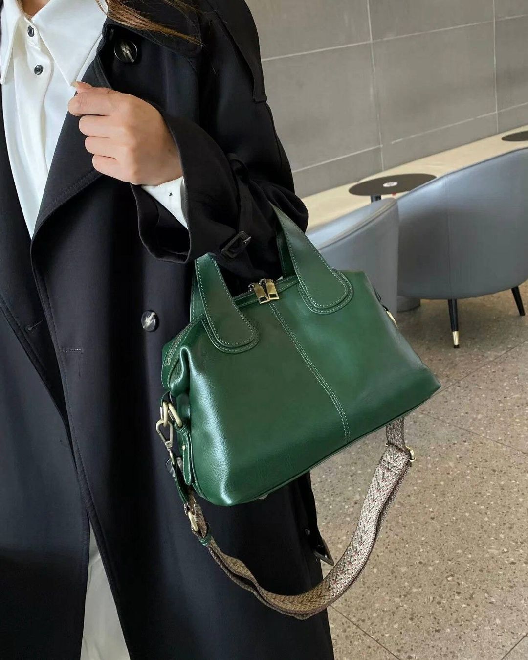 Qadınlar üçün çiyin çantası dəri 3028 Green — Mallar, Bakı (2)