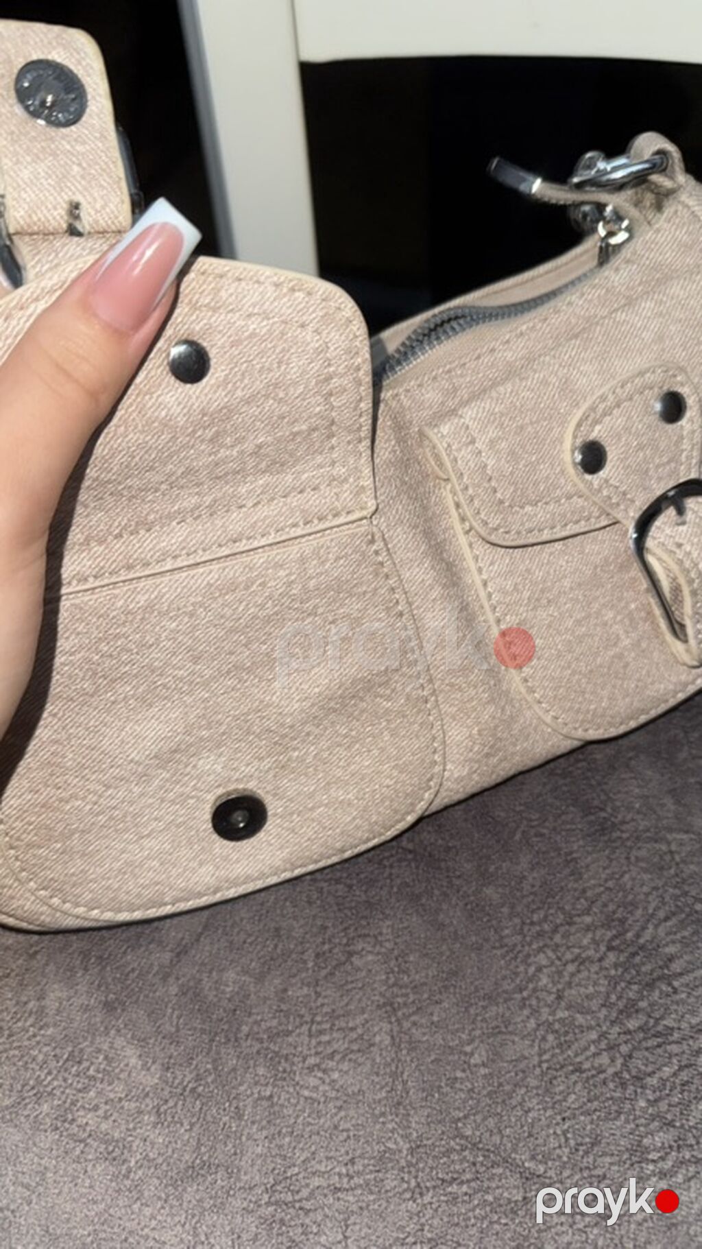 Bej rəngli çiyin/mini baget çanta - Material: toxuma (kətan effekti) — Çantalar, çamadanlar, cüzdanlar, Bakı (3)