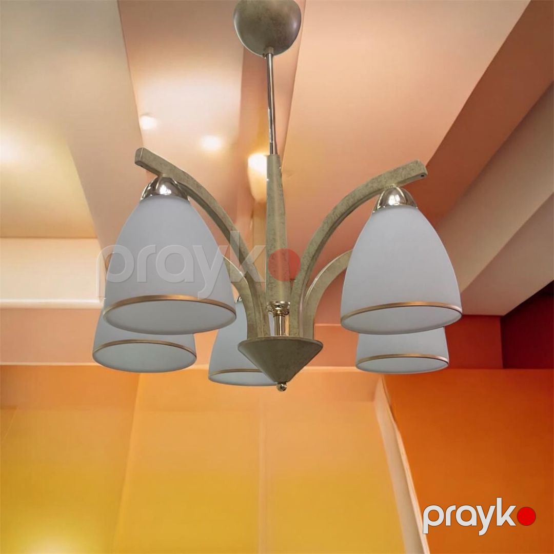 Tavan və asma çıraq Lustur Kapitashi MBL-0972-4, krem rəng, 5 plafon, şüşə ağ plafon, keramika patron, dəmir material, eni 60 sm, hündürlüyü 60 sm, yataq və mətbəx otağı üçün, 220 volt, işıqlandırma məsafəsi 10-18 kv.m - MBL-0972-4-5456 — Mallar, Bakı (3)