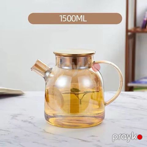 Dəmləmə çaydanı, bal rəngli, 1500 ml, bambuk qapaqlı — Bakı