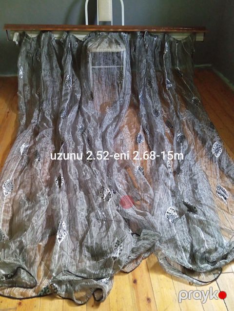 Tül pərdə dəsti - Material: nazik, şəffaf tül - Rəng: tünd boz fon — Bakı