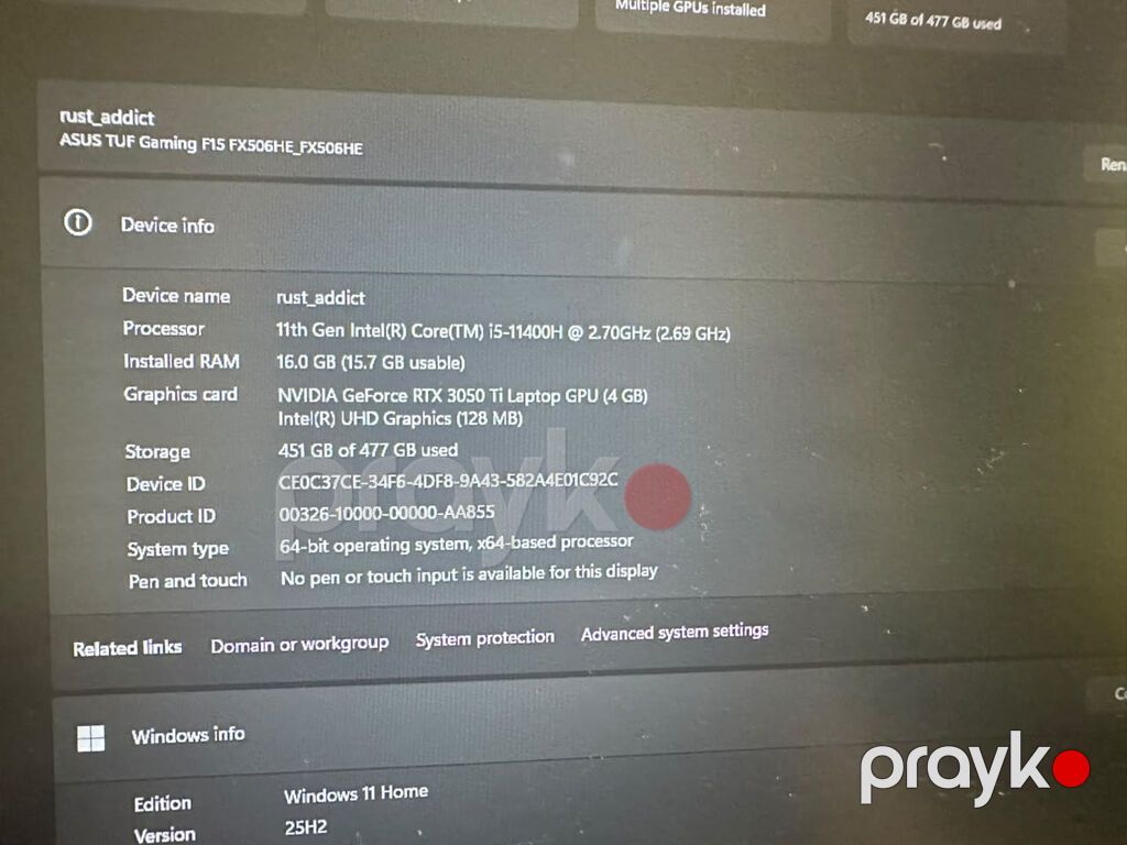 İşlənmiş ASUS TUF Gaming, 16 Intel Core i5, 512 GB, Pulsuz çatdırılma — Asus, Bakı (10)