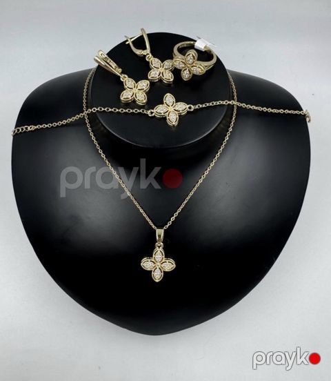 Bijuteriya dəsti Xuping Jewellery, kulonlu zəncir, qolbaq, sırğa və üzük, qadınlar üçün, qızılı, paslanmayan polad — Bakı