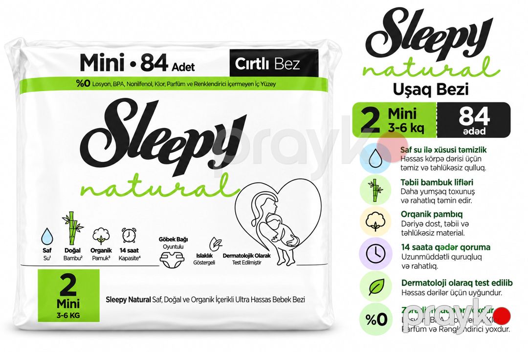 Uşaq bezləri Sleepy Natural ölçü2 Mini, 3–6 кq, 84 əd — Mallar, Bakı