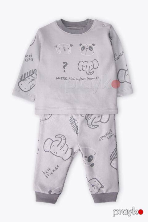 Şalvarlı pijama dəsti Bebetto F1547, pambıq, boz, ölçü 24-36 ay — Bakı