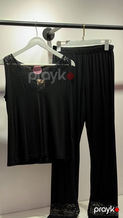 Şalvarlı pijama dəsti qadınlar üçün BP37, qara, viskoz, ölçü XL — Bakı