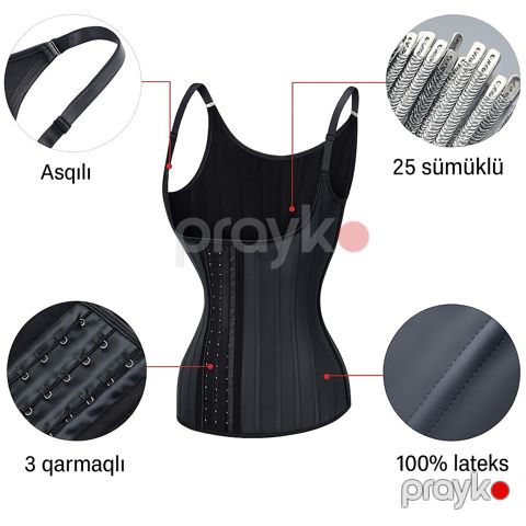 Qadınlar üçün korset mayka 25s, qara, lateks, ölçü M — Bakı