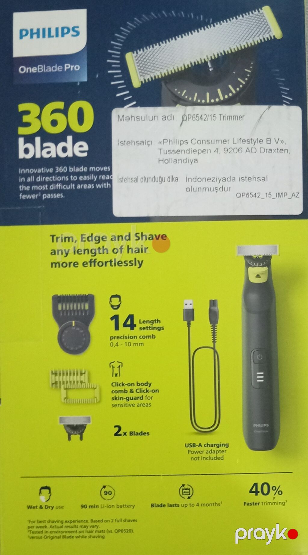 Philips OneBlade Pro QP6542/15 – 360 bıçaqlı çoxfunksiyalı — Saç kəsmə maşınları, Gəncə (4)