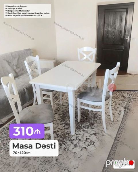 Masa dəsti – 70×120 sm - Komlekt: 1 ədəd masa + 4 ədəd stul — Bakı