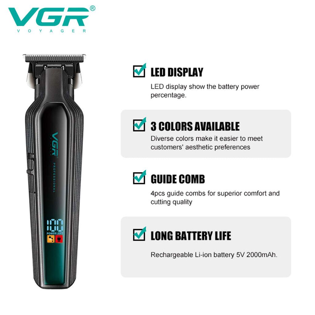 Trimmer VGR 930 - 7000RPM / 2000MAH -360 Dəqiqə / Cord/Cordless / Typc — Saç kəsmə maşınları, Bakı (8)
