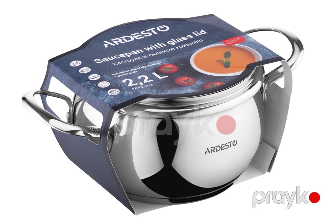 Qazan Ardesto Gemini Liguria AR4322GB, 2.2 l, 16 sm, paslanmayan polad, gümüşü — Mallar, Bakı (2)