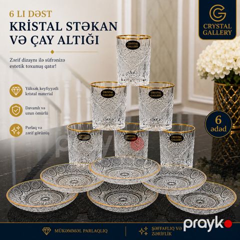 Stəkan dəsti Crystal Gallery, 200 ml, Şüşə — Bakı