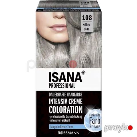 Saçlar üçün qalıcı boya Isana Intensiv Creme Coloration 108 Silbergrau, gümüşü-boz, 120 q — Bakı
